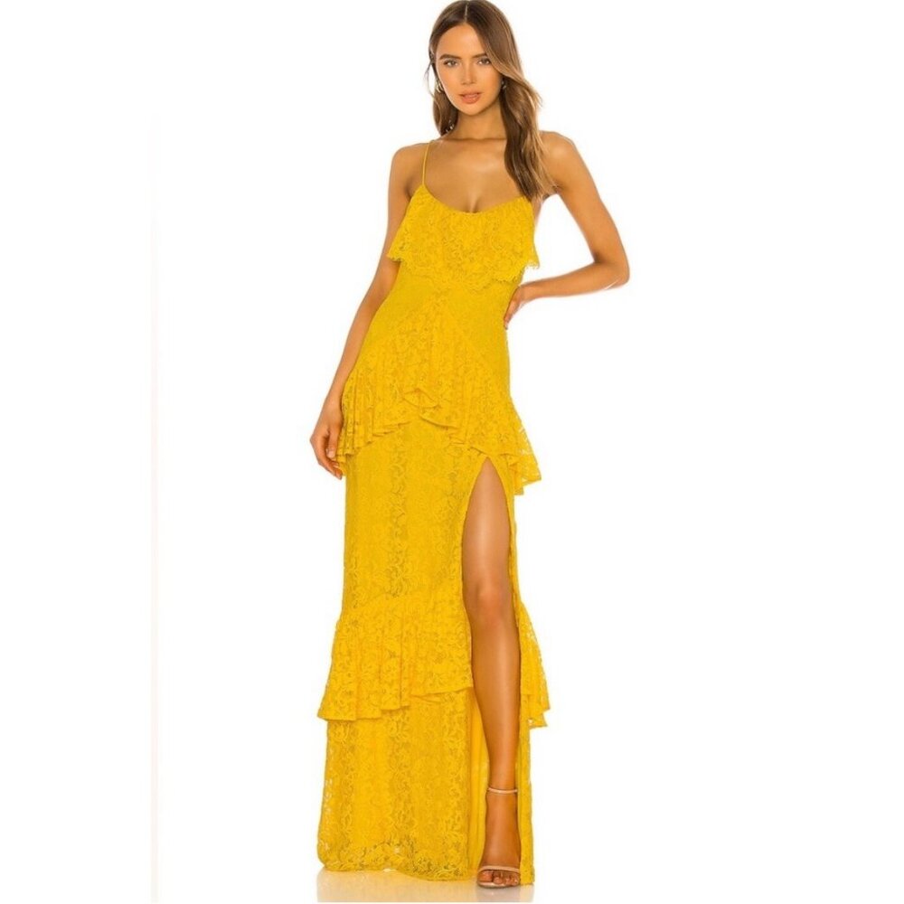 NWT Michael Costello x Revolve Justine Lace Gown in Yellow XS
